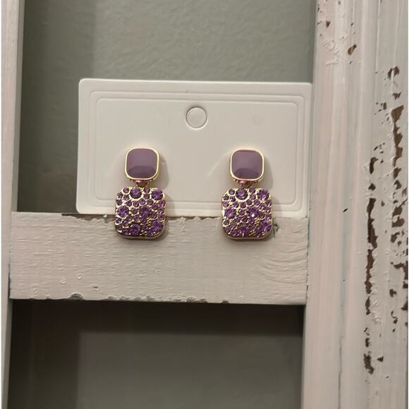 Square, metal, enamel, colored stone earrings. New. Very pretty. - Picture 2 of 4